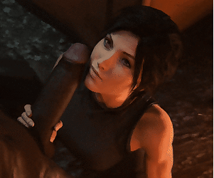 strips Lara croft Speelt met een bbc, blowjob 